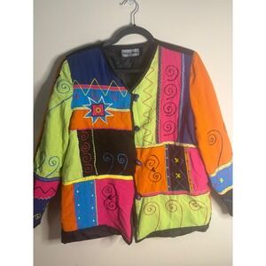 Indigo Moon Vintage Colorful Patchwork Embroidered Jacket Women's Artistic Funky